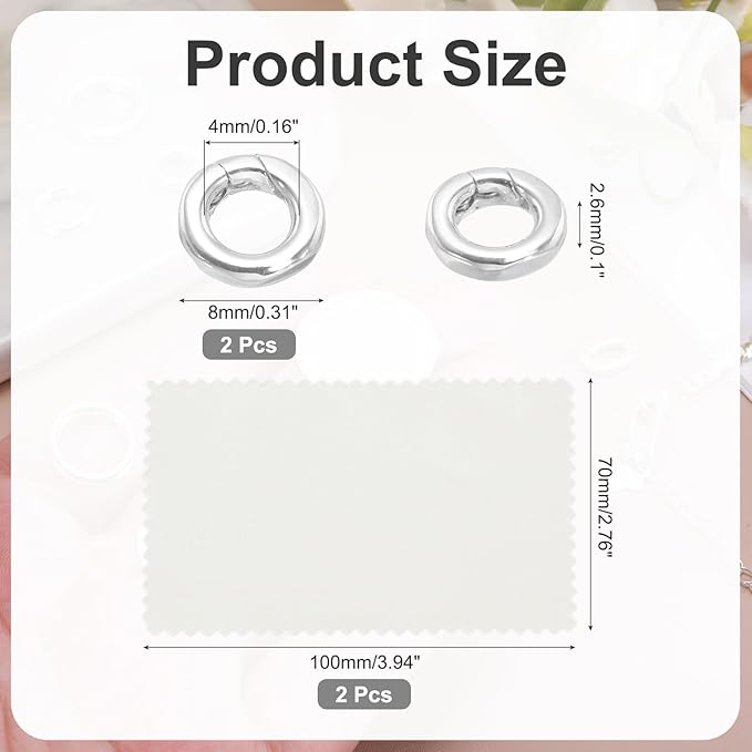 PATIKIL 8mm 925 Sterling Silver Spring Gate Rings, 2Pcs Round Spring Clasps Necklace Enhancer Shortener Closures Connector for Jewelry Making Necklaces DIY, Silver Tone