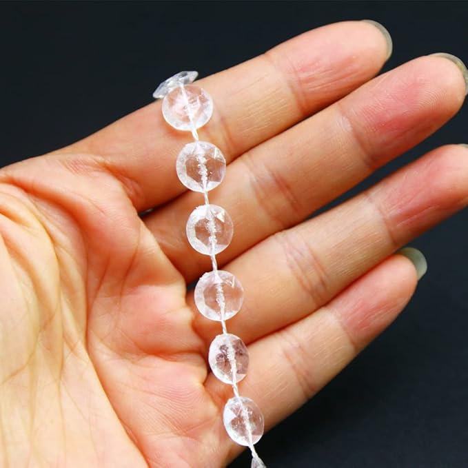 Pamir Tong Sparkling Crystal Chains Garland - 33ft Clear Octagon Beads Chain Ornaments Acrylic Hanging Decor for Christmas Tree, Wedding Arch, Window Curtain, Party Ceiling DIY Jewelry Decration