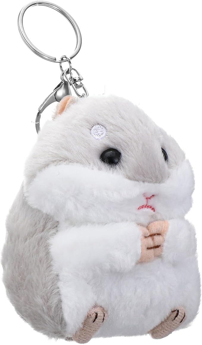Cute Hamster Plush Keychains Stuffed Animal Keychain Plush Keychain Charms for Purse Wallet Backpack Handbag, Women's Key Rings and Keychains(Grey)