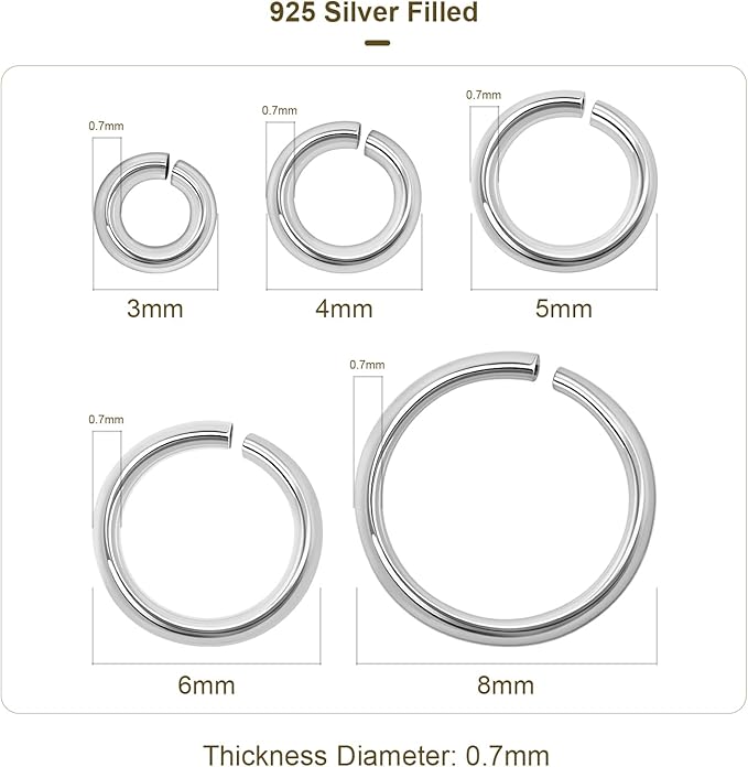 500pcs Silver Filled Jump Rings, Non Tarnish Open Jump Rings for Necklace, Bracelet, Earrings DIY Jewelry Making Supplies (0.7x6mm)