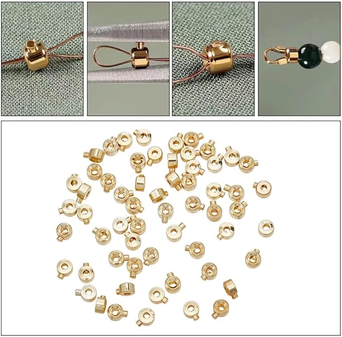 arricraft 60 Pcs Brass Crimp Beads, Real 14K Gold Plated Column Beads Cord End Caps Metal Loose Rondelle Spacer Beads for DIY Crafts Necklace Bracelet Jewelry Making