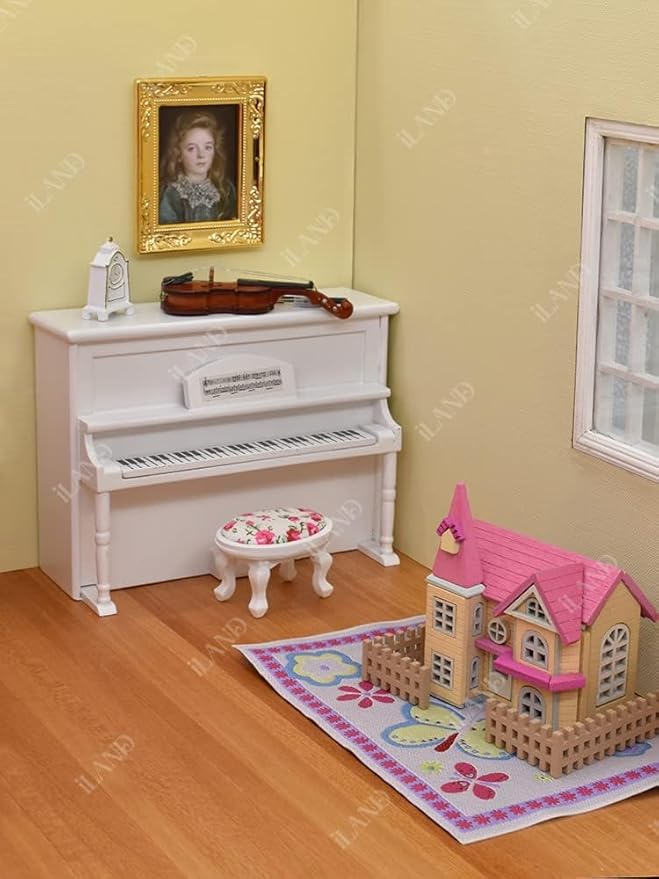 iLAND Miniature Dollhouse Accessories for Dollhouse Furniture, Mini Porcelain Vases and Decorative Plates w/a Desk Clock (Elegant Rose 11pcs)