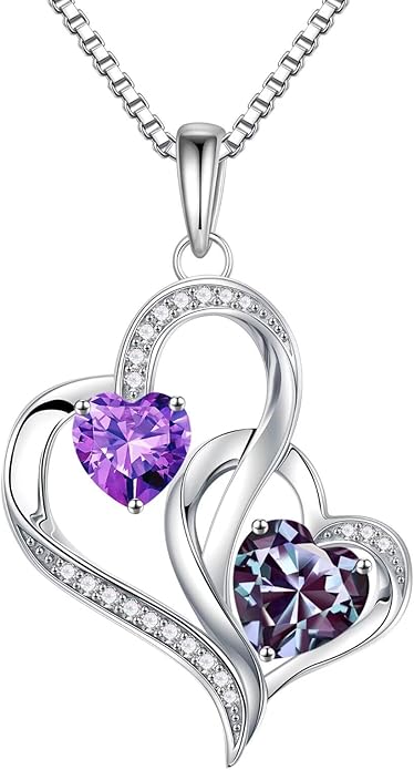 Iefil Valentines Day Gifts for Her, Birthstone Necklace for Women, 925 Sterling Silver Double Birthstone Necklace | Anniversary Birthday Gifts | Personalized Jewelry Gift for Wife Mom Girlfriend