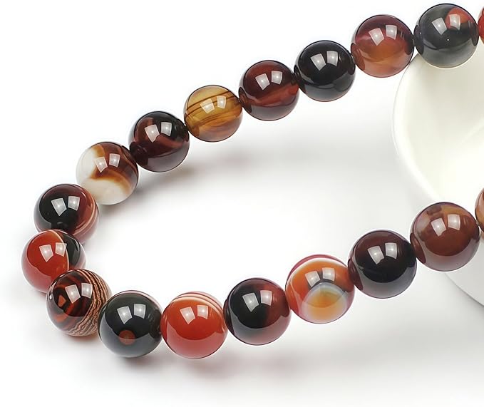 MJDCB Red Coffee Agate Beads Natural Agate Stone Round Loose Beads Ball Handmade Jewelry Bracelet Making DIY (8mm)