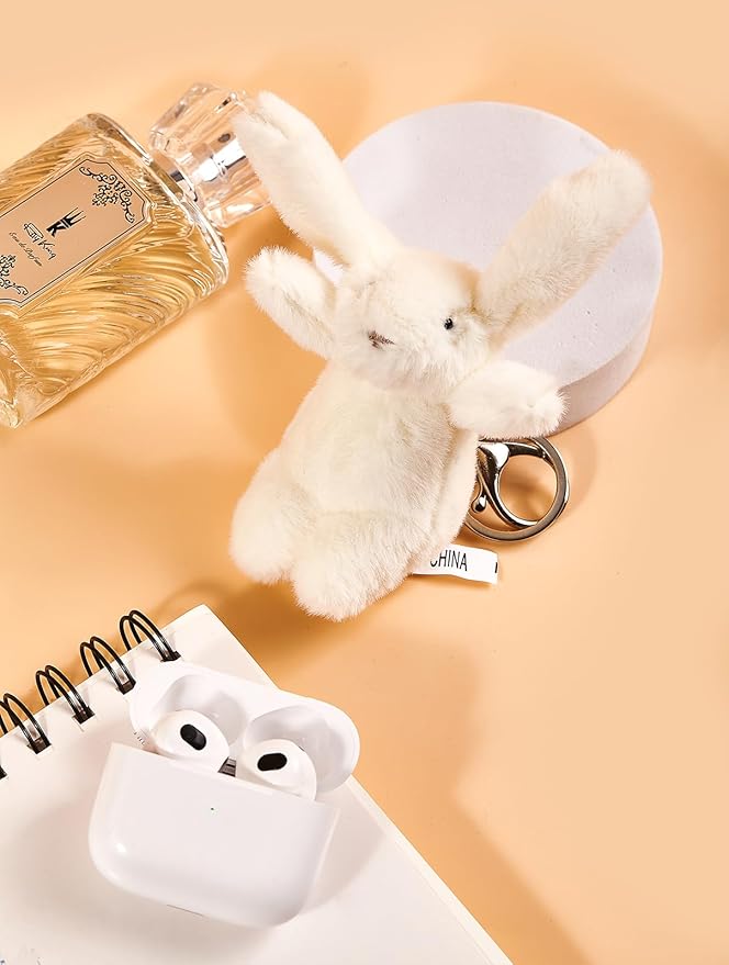 Cute Bunny Plush Keychain for Backpack, 3.5" Inch Mini Rabbit Keychain Purse Charm Pendant Gift for Women