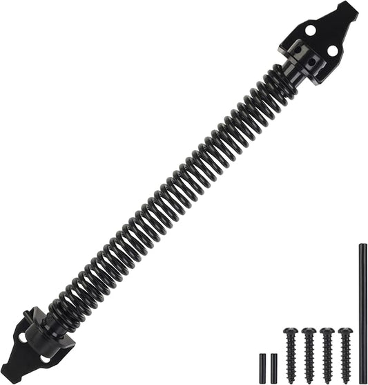 14" Gate Spring Self Closing, Heavy Duty Black Door Closer Spring, Adjustable Tensioner Automatic Outdoor Gate Closure, Gate Spring Hardware for Wooden and Vinyl Fence, 1 Pack
