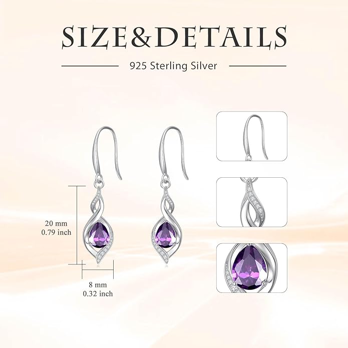 HPQQ Birthstone Earrings for Women 925 Sterling Silver Infinity Love Jewelry Valentines Day Birthday Gifts for Her Mom Wife Girlfriend