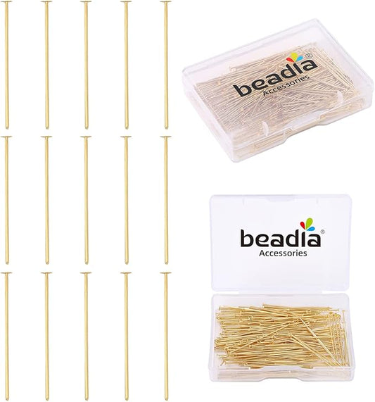 14K Gold Plated Flat Head Pins Non Tarnish 35mm 200pcs for Jewelry Making Findings