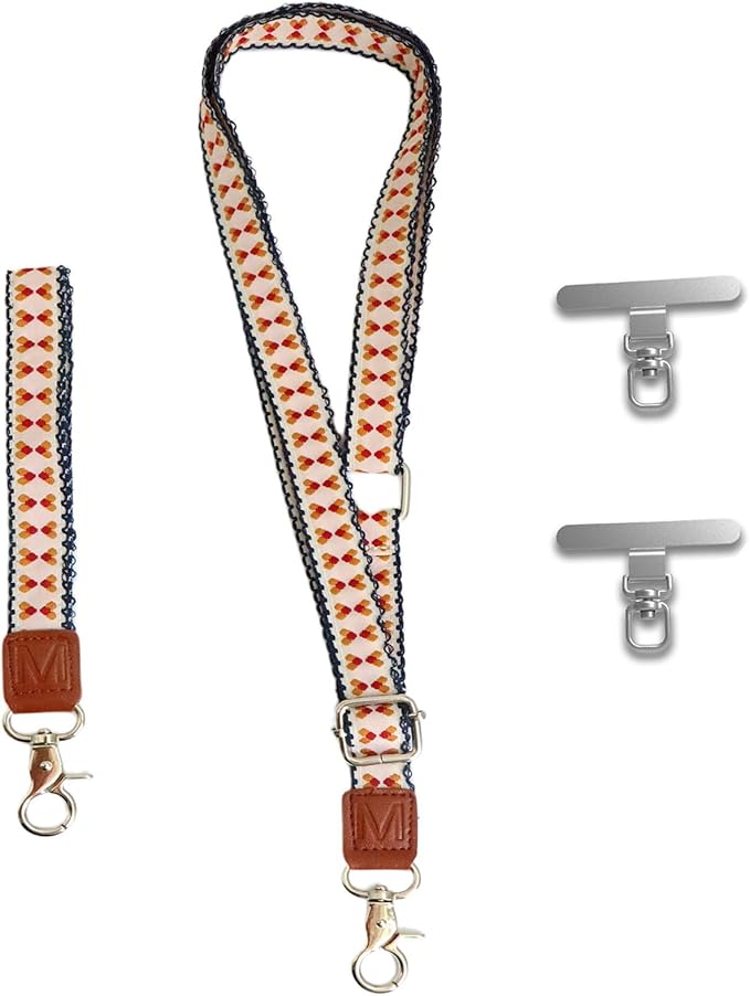 LEMEDE Wrist Keychain and Adjustable Phone Lanyard, Silver Hook Phone Crossbody Strap with 360° Rotating Phone Pads