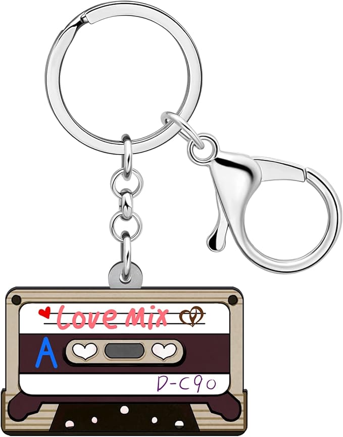 Acrylic 70s 80s 90s Colorful Retro Cassette Tape Keychain Hip Hop Pink Key Ring Charm For Women Music Themed Party Gift