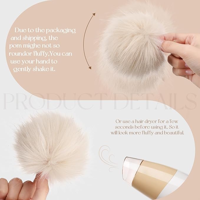 Tatuo 16 Pcs Faux Fur Pom Poms for Hat 4 Inches Large Fluffy Pom Balls for Crafts Knitting Beanies Shoes Scarves Bag Pompoms Keychain Charms Winter DIY Accessories (Beige)