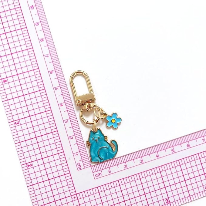 Cat Keychain For Women, Enamel Flower Shell Pearl Colorful Flow Hemp Cartoon Small And Cute Charm Gift Accessories