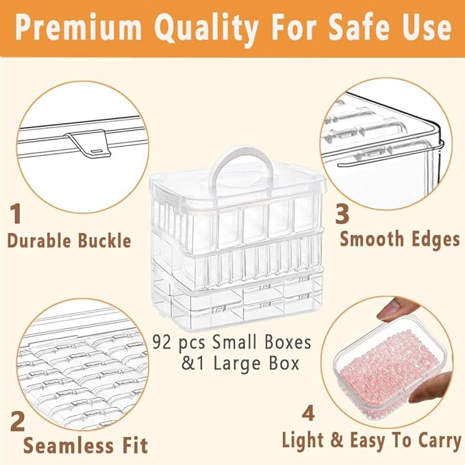 91pcs Bead storage container, 3-Tier bead organizer boxes and craft storage boxes,Bead storage Stackable portable box,DIY Jewelry Craft Nails, Bracelets, Jewelry, Diamonds, Pens, (3 Tier)