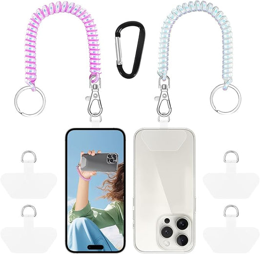 Doormoon Phone Lanyard Leash with 4 Patch, 2* Phone Tether, 4* Phone Tether Tab, 1* Carabiner for Climbing Outdoor Hiking Cycling Skiing Compatible for Smartphones Keys, PearlWhite; PearlPurple
