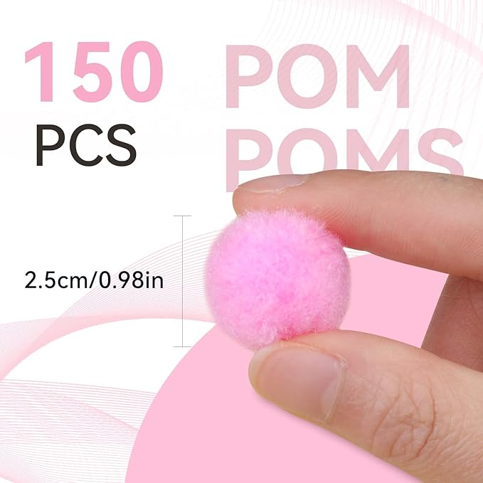MORFEN 150 Pcs Pom Poms, 1 Inch Light Pink Craft Pom Poms, Fuzzy Pompom Puff Balls, Small Pom Pom Balls for DIY, Arts, Crafts Projects, Home Decorations