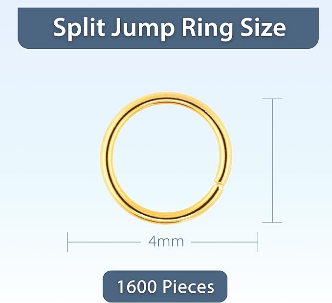 Mandala Crafts 4mm Gold Colored Double Jump Rings for Jewelry Making - 1600 Pcs Small Split Key Rings Set for Crafts, DIY Keychains, and Accessories
