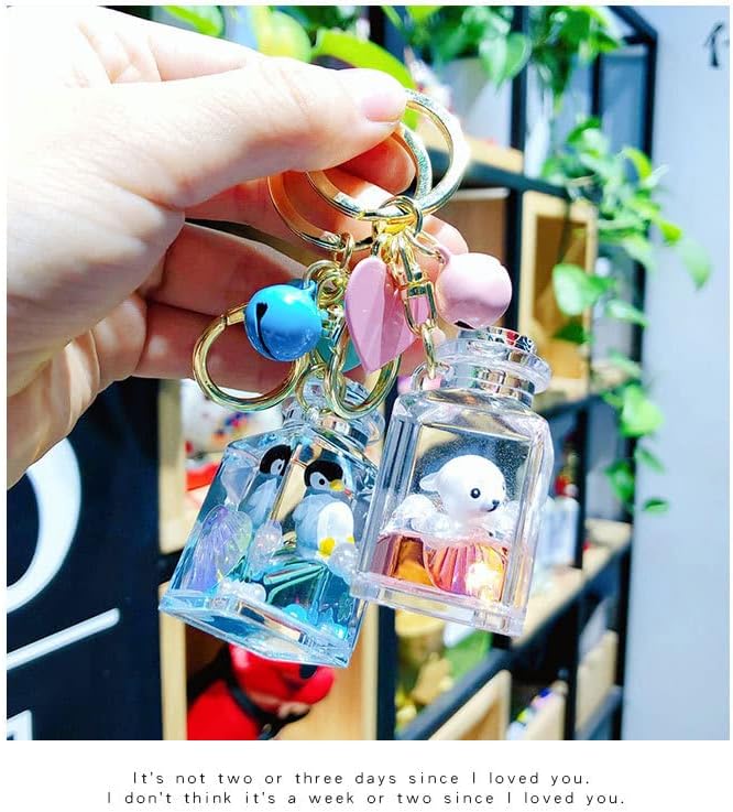 HSYHERE Men Women Creative Beautiful Floating Sea Animals Lucky Square Bottle Keychain Keyrings