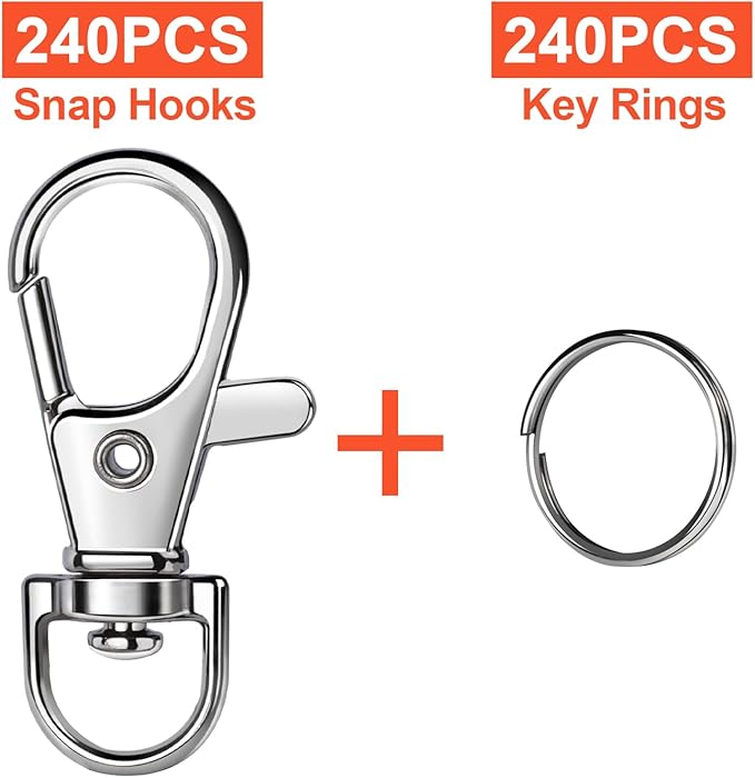 LEOBRO 480PCS Lobster Claw Clasps and Key Rings, Keychain Making Kit - 240PCS Keychain Clips and 240PCS Key Chain Ring, for Key Chains, Crafts, Lanyard, Key, Jewelry Making