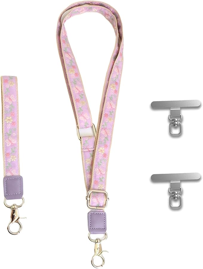 LEMEDE Wrist Keychain and Adjustable Phone Lanyard, Silver Hook Phone Crossbody Strap with 360° Rotating Phone Pads