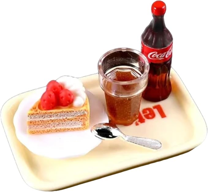6-Piece Happy Afternoon Tea Miniature Set – Dollhouse Kitchen Accessories, Includes Tray, Soda, Cake, Plate, Spoon, Perfect for Pretend Play, Miniature Food Set for Dollhouses and Play Kitchens