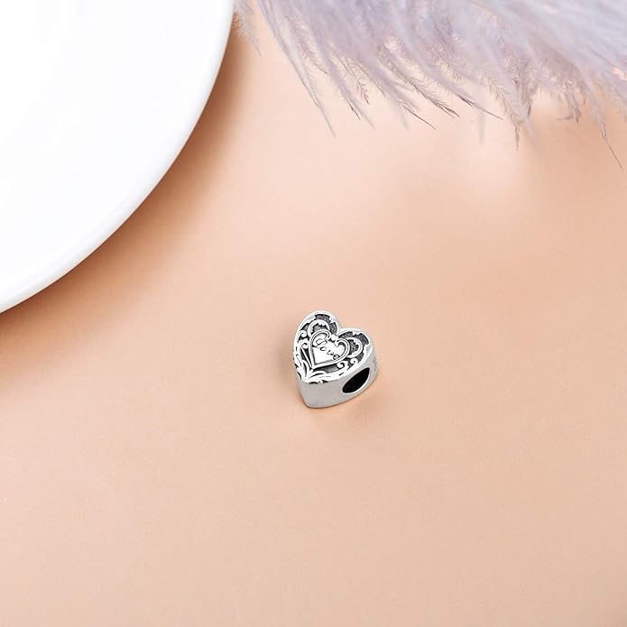 LONAGO 925 Sterling Silver Personalized Photo Charm Fit Compatible for Bracelet Necklace Customized Heart Round Shape Picture Bead