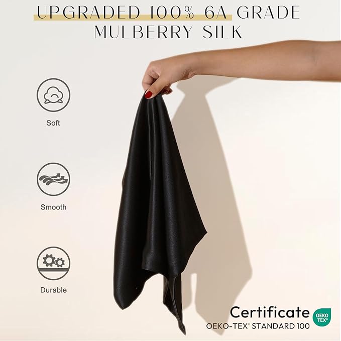 ZIMASILK Upgraded 100% 6A Grade Pure Mulberry Silk Pillowcase for Hair and Skin Silk Pillow Cases with Reinforced Hidden Zipper, More Soft & Durable, Gift Box (Queen 20"x30" Black)