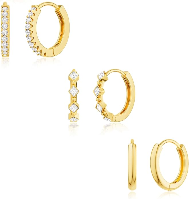 Freekiss 3 Pairs Gold Hoop Earrings Set: Dainty Stud Earrings Trendy Small 14K Gold Plated Hypoallergenic Dangle Cartilage Huggie Hoop Earrings for Women Gold Jewelry for Women Gifts