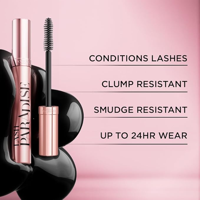 L'Oreal Paris Makeup Voluminous Lash Paradise Mascara, Voluptuous Volume, Intense Length, Feathery Soft Full Lashes, No Flaking, No Smudging, No Clumping, Black, 0.28 Fl Oz (Pack of 1)