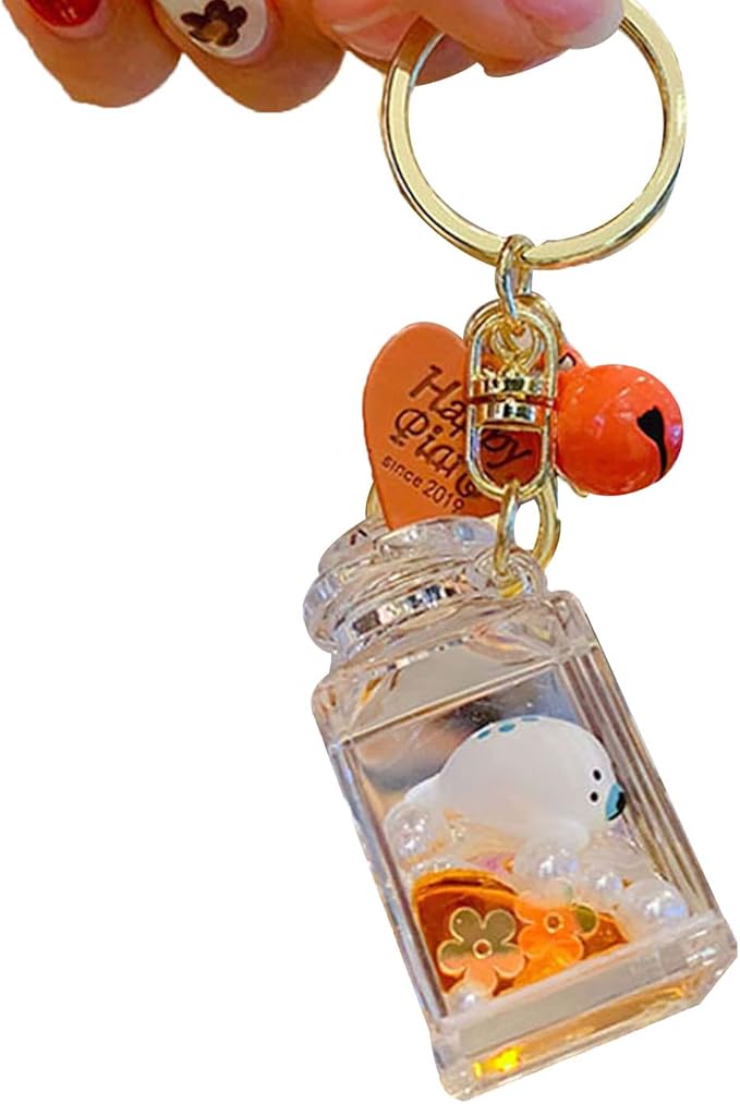 HSYHERE Men Women Creative Beautiful Floating Sea Animals Lucky Square Bottle Keychain Keyrings