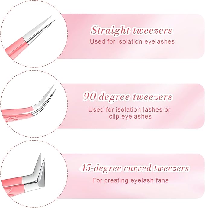 Wanmu 5 Pcs Lash Tweezers for Eyelash Extensions, Straight & Curved Precision Tweezers for Crafting, Classic Volume Mega Volume Lashes, Professional Eyelash Extension Artists Girls Women Beginners