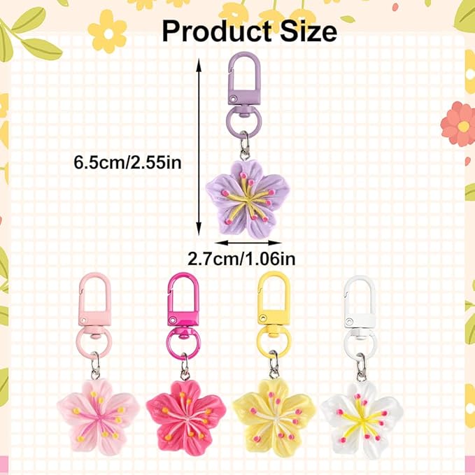 Cherry Blossom Flower Keychain Cute Flower Keychains for Women Colorful Floral Bag Charms for Handbags Kawaii Flowers Purse Charms Cherry Blossom Car Key Chain Bulk Aesthetic Keychain Accessories
