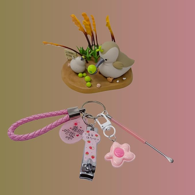 Cute Keychain with Nail Clipper Ear Pick for Women Girls Cute Key Chain Wristlet Cartoon Keychain Lanyard