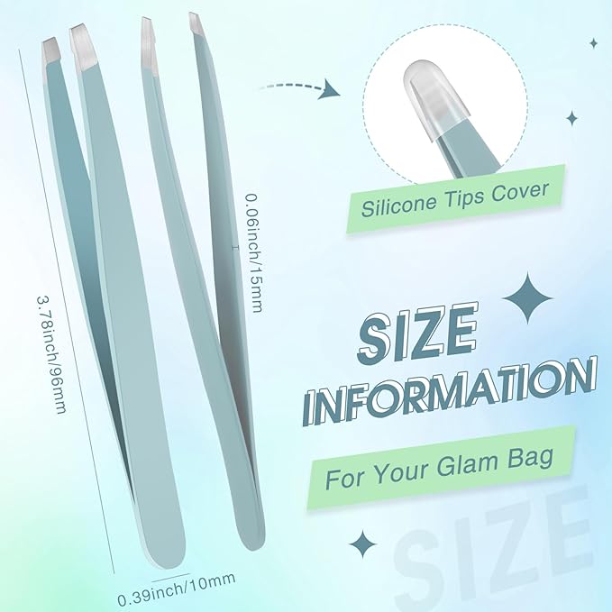 Mudder 12 Pcs Eyebrow Tweezers Set for Facial Hair Stainless Steel Slanted Tip Tweezers in Bulk for Men and Women (Light Blue)