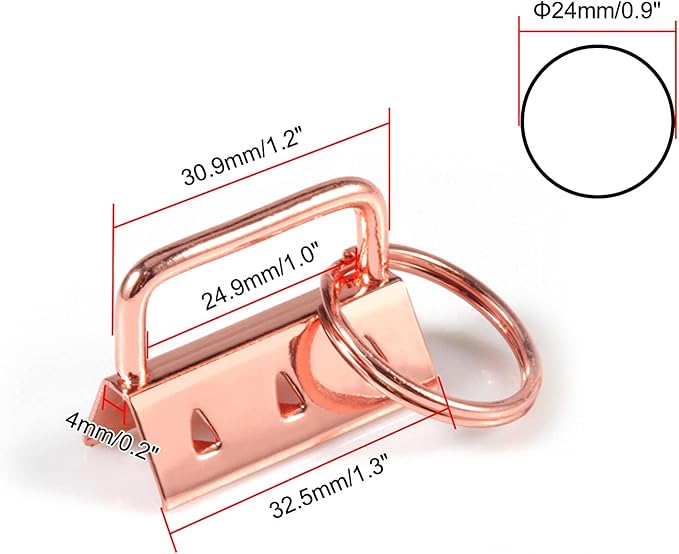 SPEEDWOX 20 Pcs 1.25" Rose Gold Key Fob Hardware Set, 8 Inches Glass Breaking Pliers with Rubber Tips, for Wristlet Keychain Key Lanyard Making
