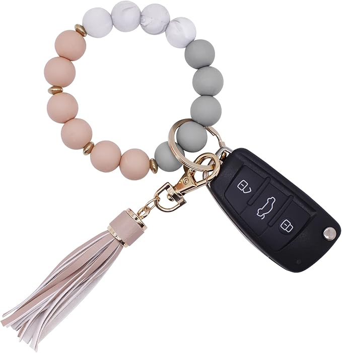 BIHRTC Key Ring Bracelet Car Keychain Holder Wristlet Silicone Women Beaded Bangle Chains