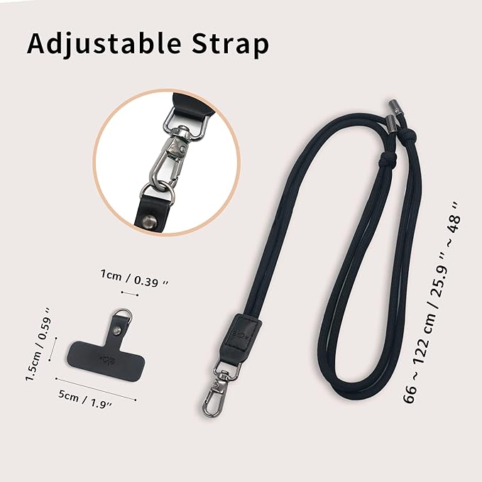 Phone Lanyard, 1x Customizable Crossbody Neck Phone Strap, 1x Removable PU Leather Tab, Hands-Free Holder for Cell Phones, Earphones, Badges & Keys, Travel Essentials Accessories (Khaki Grey)
