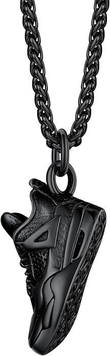 Bestyle Sneaker Shoe Necklace for Men, Chunky Vintage Black Gold Shoe Pendant Cool Cute Sport Jewelry for Brother Husband