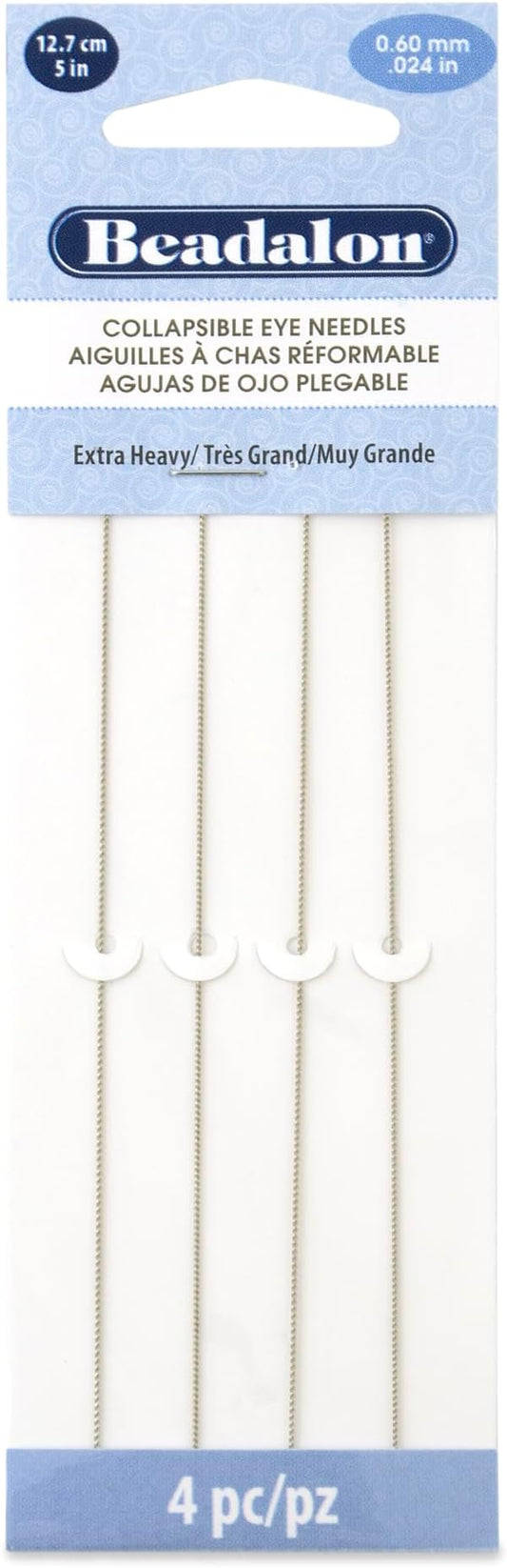 Beadalon Collapsible Eye Beading Needles, Extra Heavy, 0.60 mm / .024 inches Diameter, 5 inches Length, 4 pc