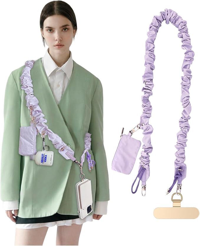 Phone Lanyard Crossbody with Hanging Loops, Clip and Go Strap for Phone with Zipper Wallet, Adjustable Elastic Phone Strap