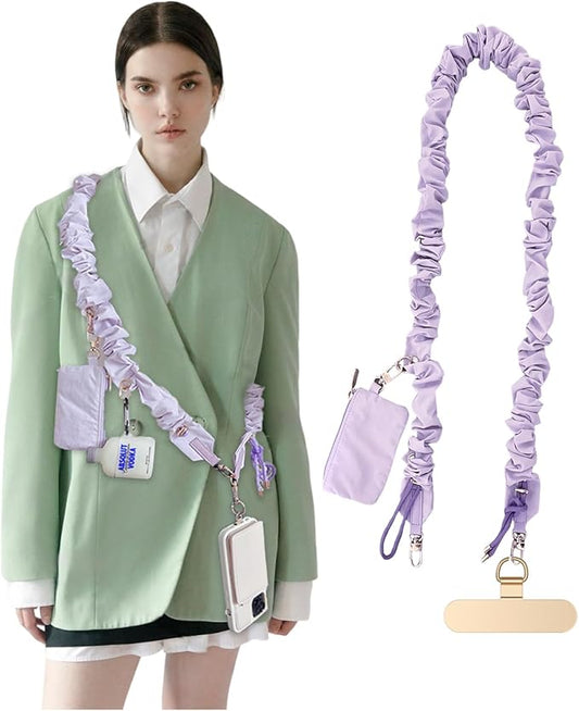 Phone Lanyard Crossbody with Hanging Loops, Clip and Go Strap for Phone with Zipper Wallet, Adjustable Elastic Phone Strap