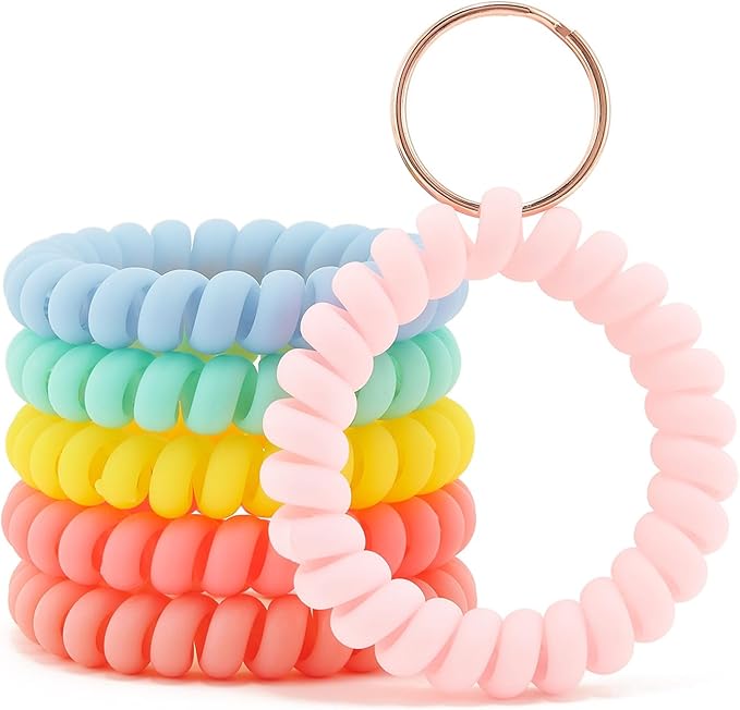 Spiral Keychain Stretchy Wrist Coil Bracelet Key Chain Waterproof Wristlet Key Holder for Pool, Sauna, Sports, Gym