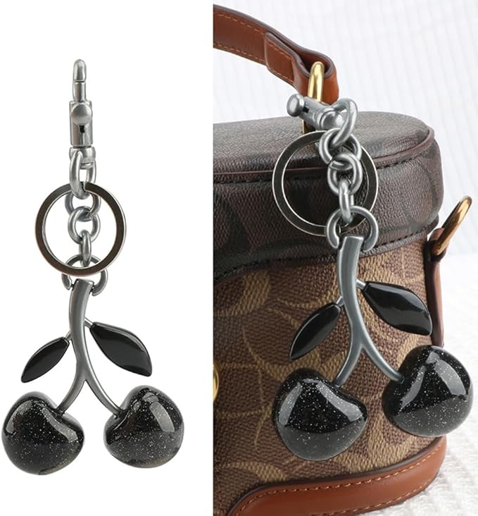 Cherry Keychain for Purse - Resin Alloy Silver Cherry Bag Charm，Cute Fruit Accessory for Women/Gift/Home/Car