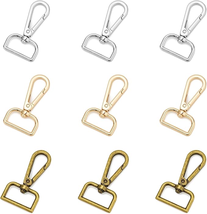 9 Pcs D Ring Swivel Lobster Claw Clasp Push Gate Snap Hooks Trigger Clips for DIY Crafts Keychain Purse Handbag Making,1 Inch Mixed