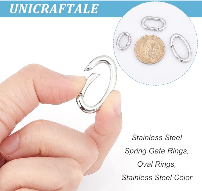 UNICRAFTALE 3pcs 3 Styles Spring Gate Rings Stainless Steel Snap Clasps Oval Clips Snap Hooks Spring Keyring Buckle Clasps for Bag Purse Shoulder Strap Key Chains