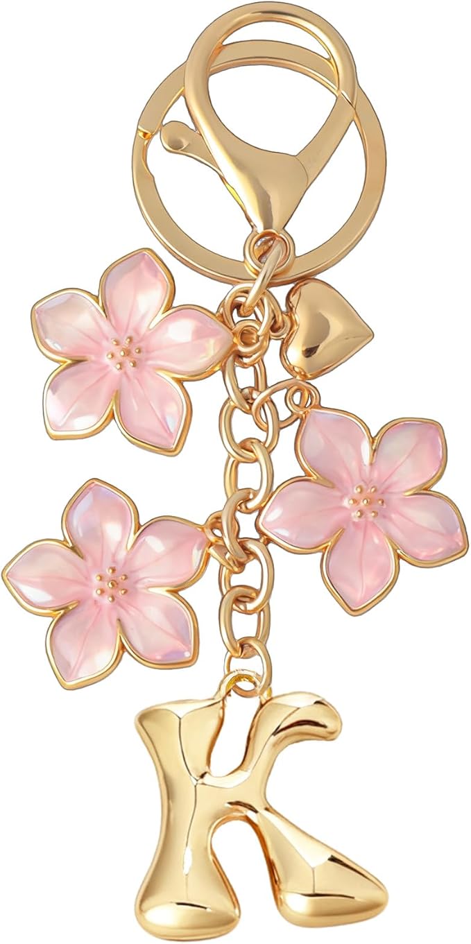 Snycler Bubble Initial Keychain Graceful Flower for bags car remote–A-Z Letter Charms for Women