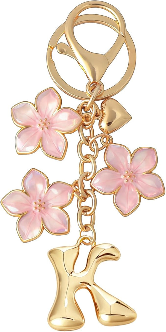 Snycler Bubble Initial Keychain Graceful Flower for bags car remote–A-Z Letter Charms for Women