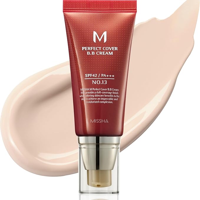 MISSHA M Perfect Cover BB Cream No.13 Bright Beige - Fair with Cool Undertone SPF 42 PA +++ 1.69 Fl Oz - Tinted Moisturizer with SPF