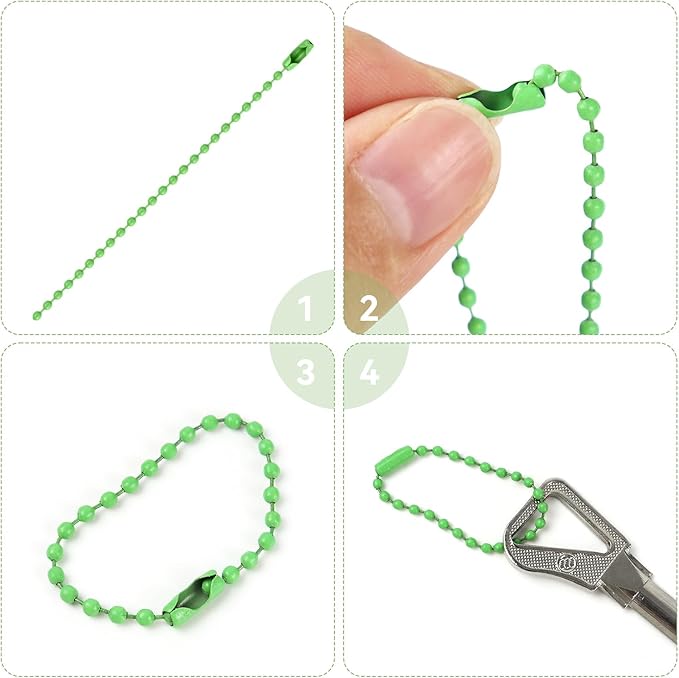 Ball Chain Bulk Metal Chain Width 2.4mm Ball Beads Chain Long Bead Connector Clasp for Jewelry Making DIY Crafts Hanging Christmas Decoration (200 Pcs Colored 3.9 Inch / 10 cm)
