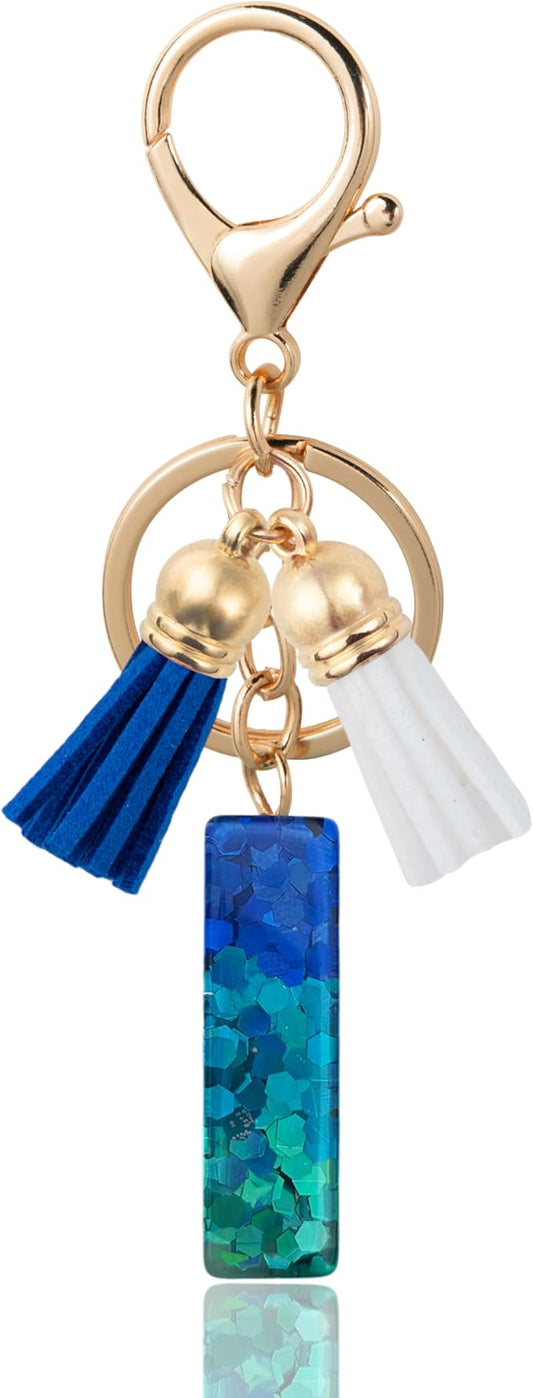Initial Letter Keychain Cute Resin with 2 PU Tassel, Letter Keychain for Backpack Charms, Initial Keychains for Women