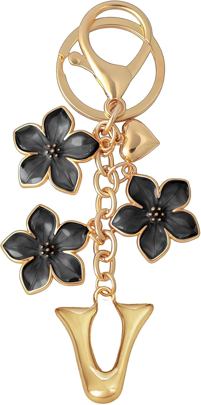 Snycler Bubble Initial Keychain Graceful Flower for bags car remote–A-Z Letter Charms for Women